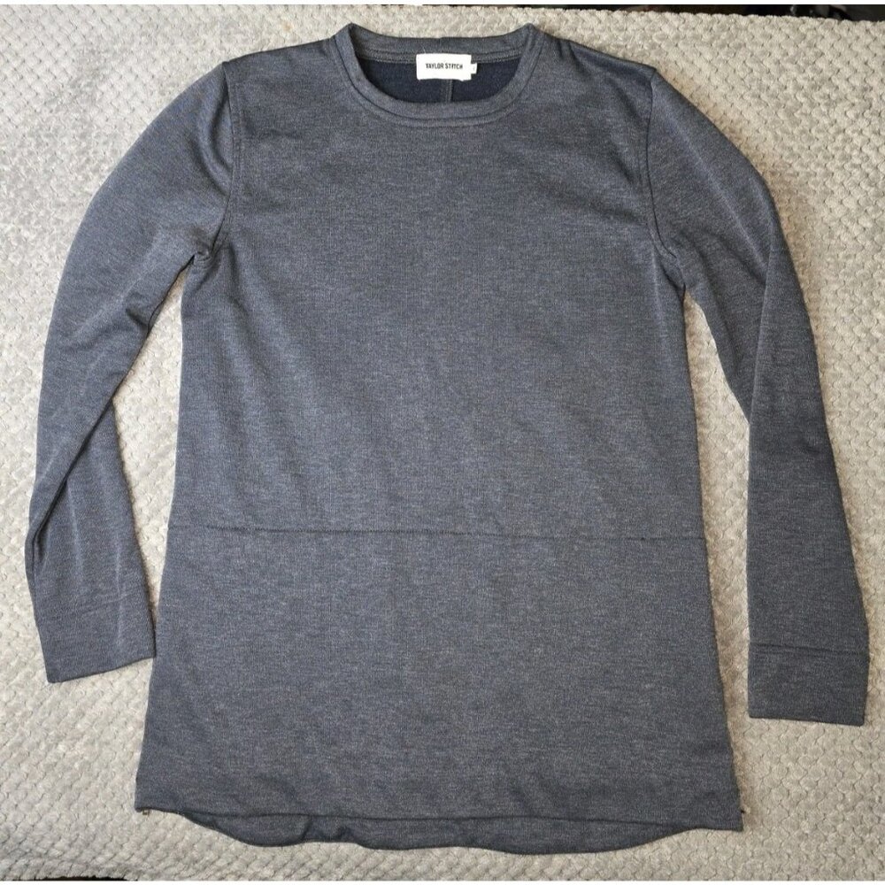 Taylor Stitch Crewneck Sweater Side Zippers Dark Gray S Ribbed Tencel Blend
